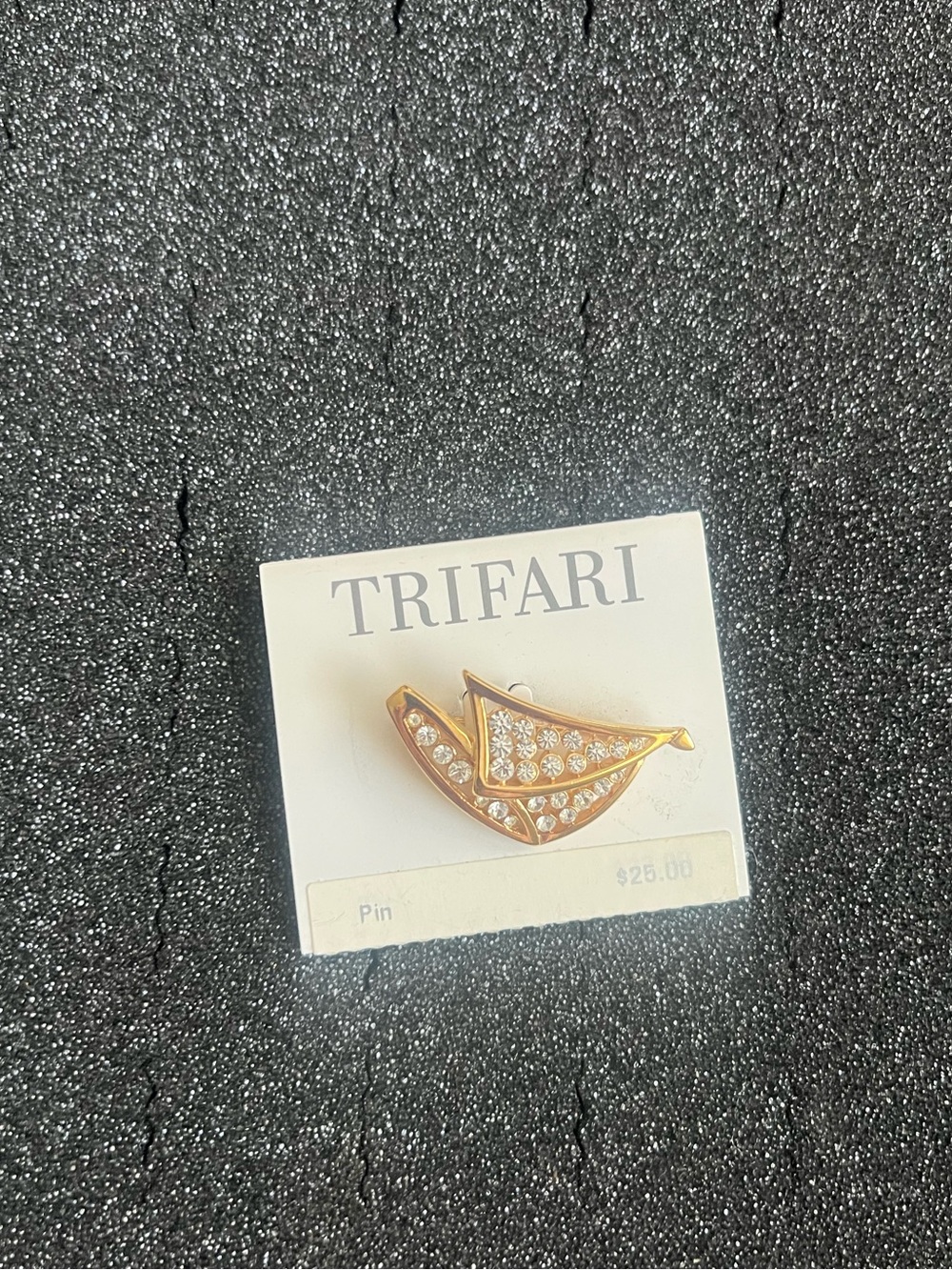 Vintage Trifari Gold Tone and Rhinestone Sailboat Boat Pin Brooch